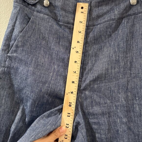 Veronica Beard Aubrie Cropped Wide-Leg Pant Blue Linen High-Rise Pant size 2 - Picture 6 of 7